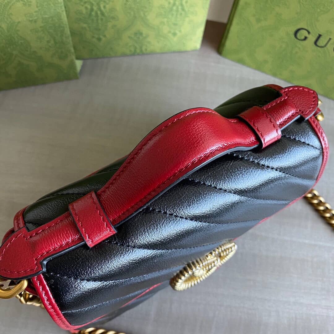 Gvc*1 GG Marmont Mini Top Handle Bag Replica Black Red 583571