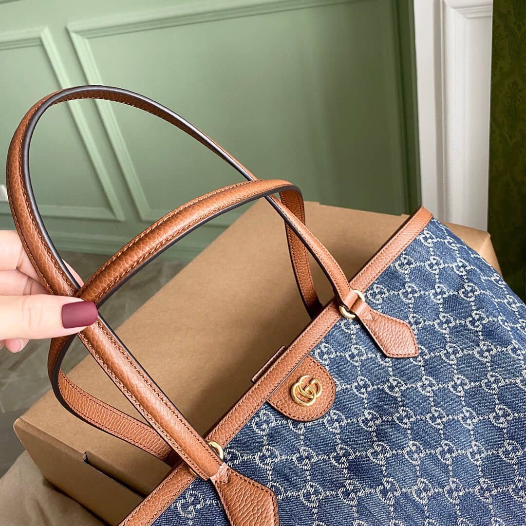 Gvc*1 Ophidia Leather Tote Replica Blue 631685