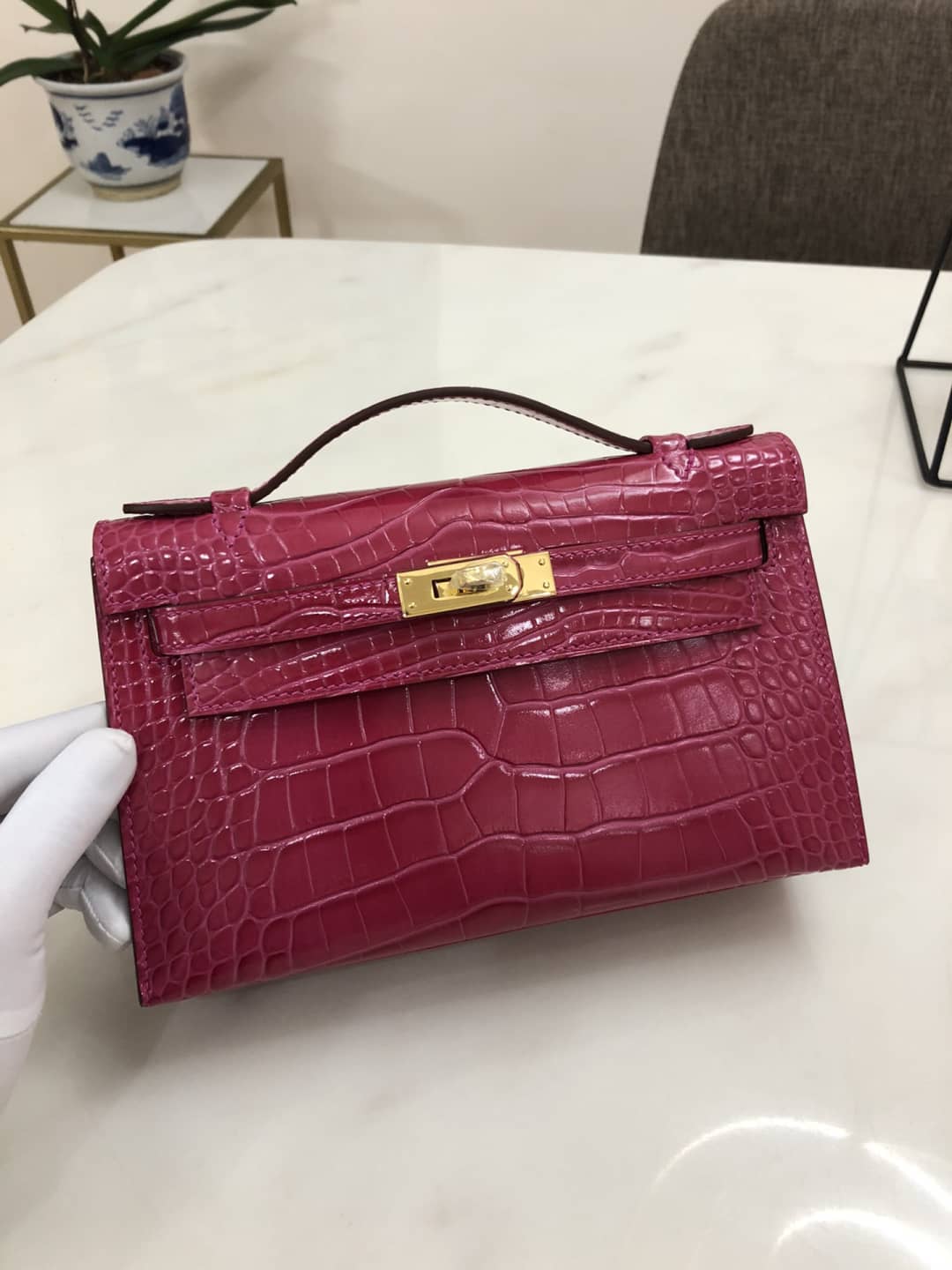H**me5 Kelly Dupe 22CM Crocodile Shiny Replica Bag