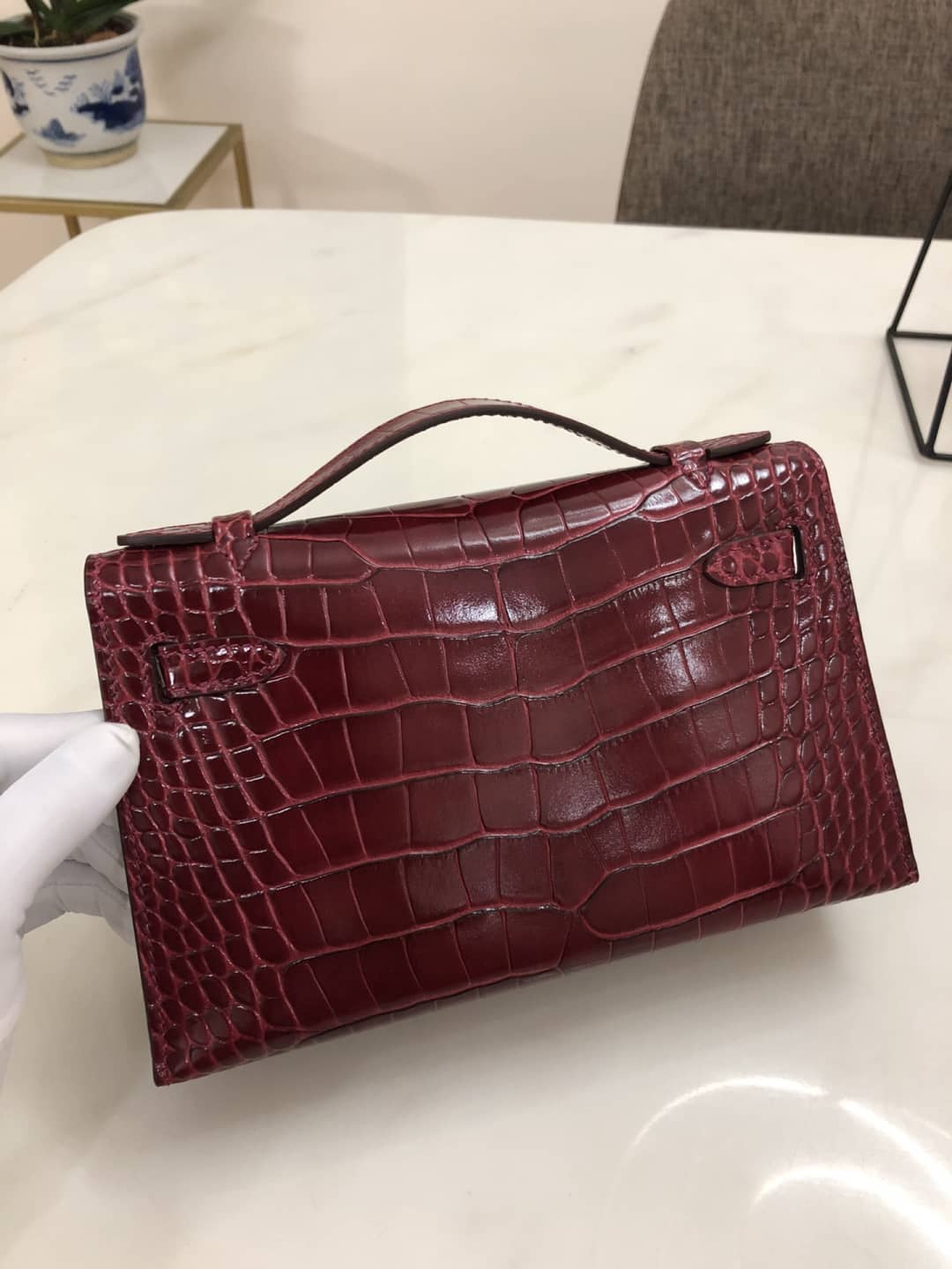 H**me5 Kelly Dupe 22CM Crocodile Shiny Replica Bag