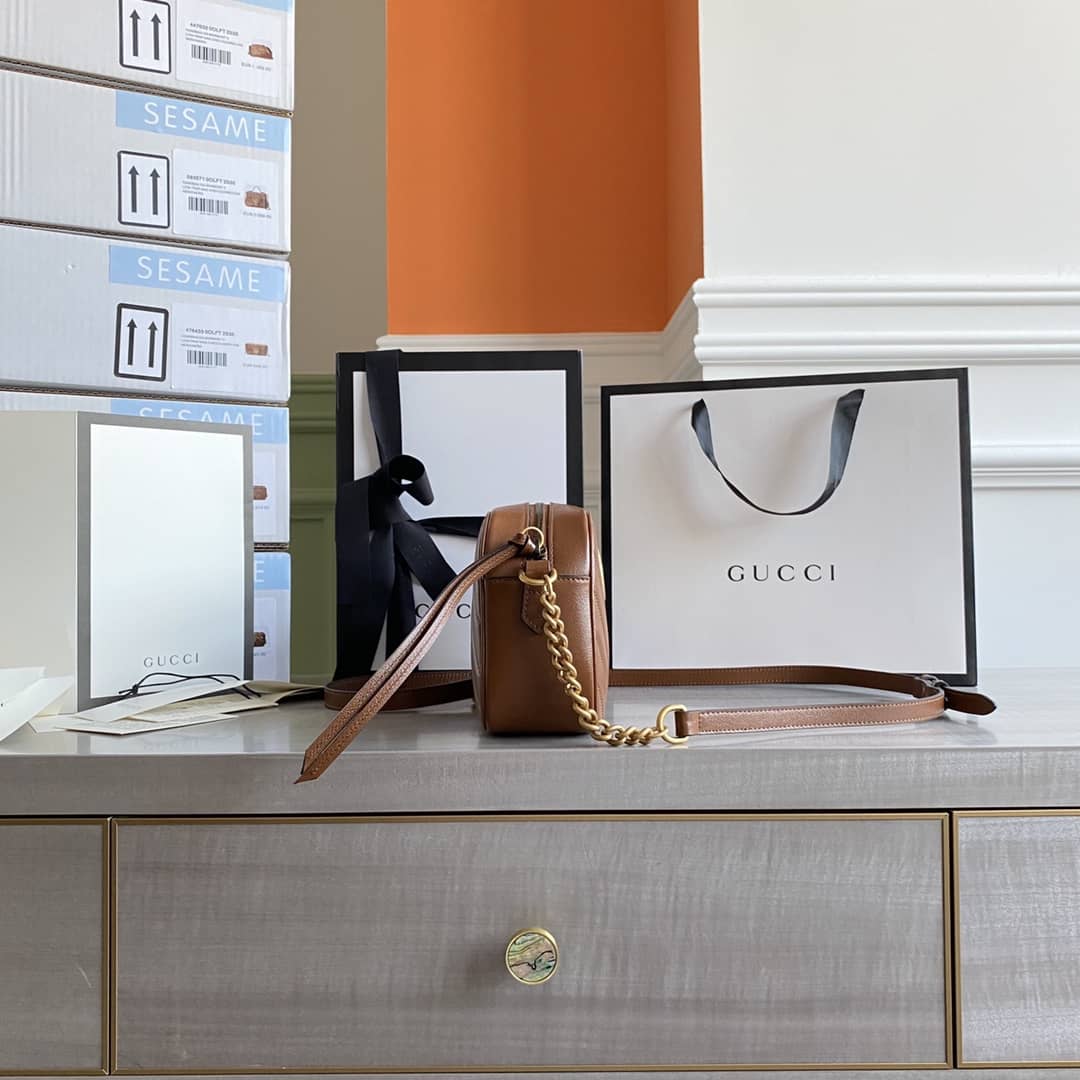 Gvc*1 GG Marmont Small Shoulder Handbag Camera Bag Replica Brown 447632