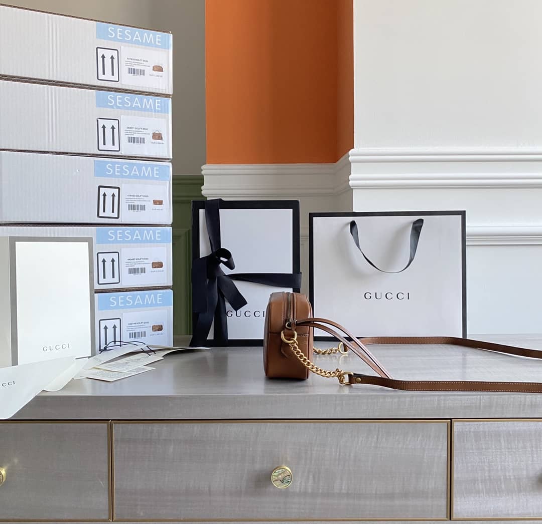 Gvc*1 GG Marmont Matelassé Mini Bag Replica Brown 448065