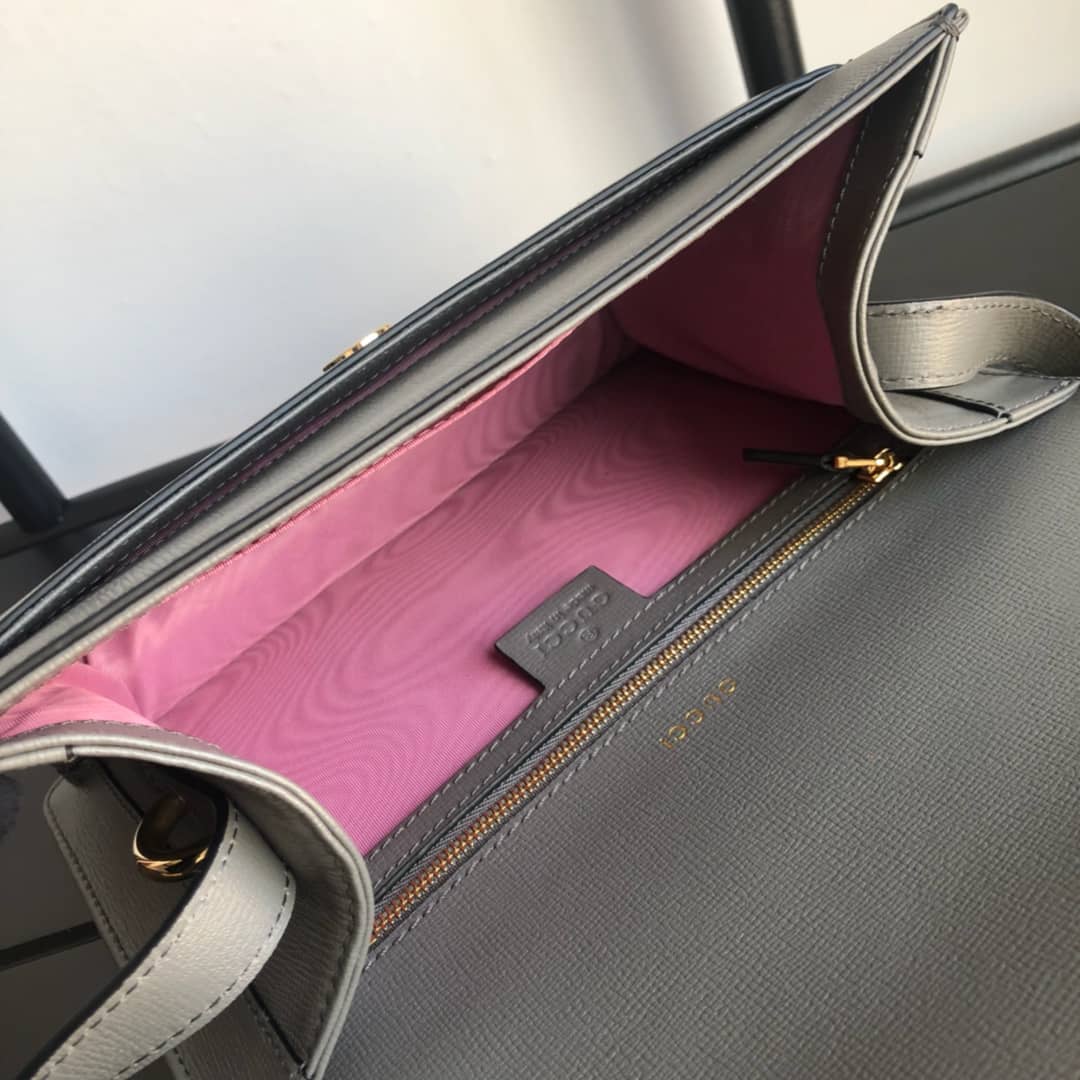 Gvc*1 GG Ring Torchon Leather Shoulder Bag Replica Gray 589474