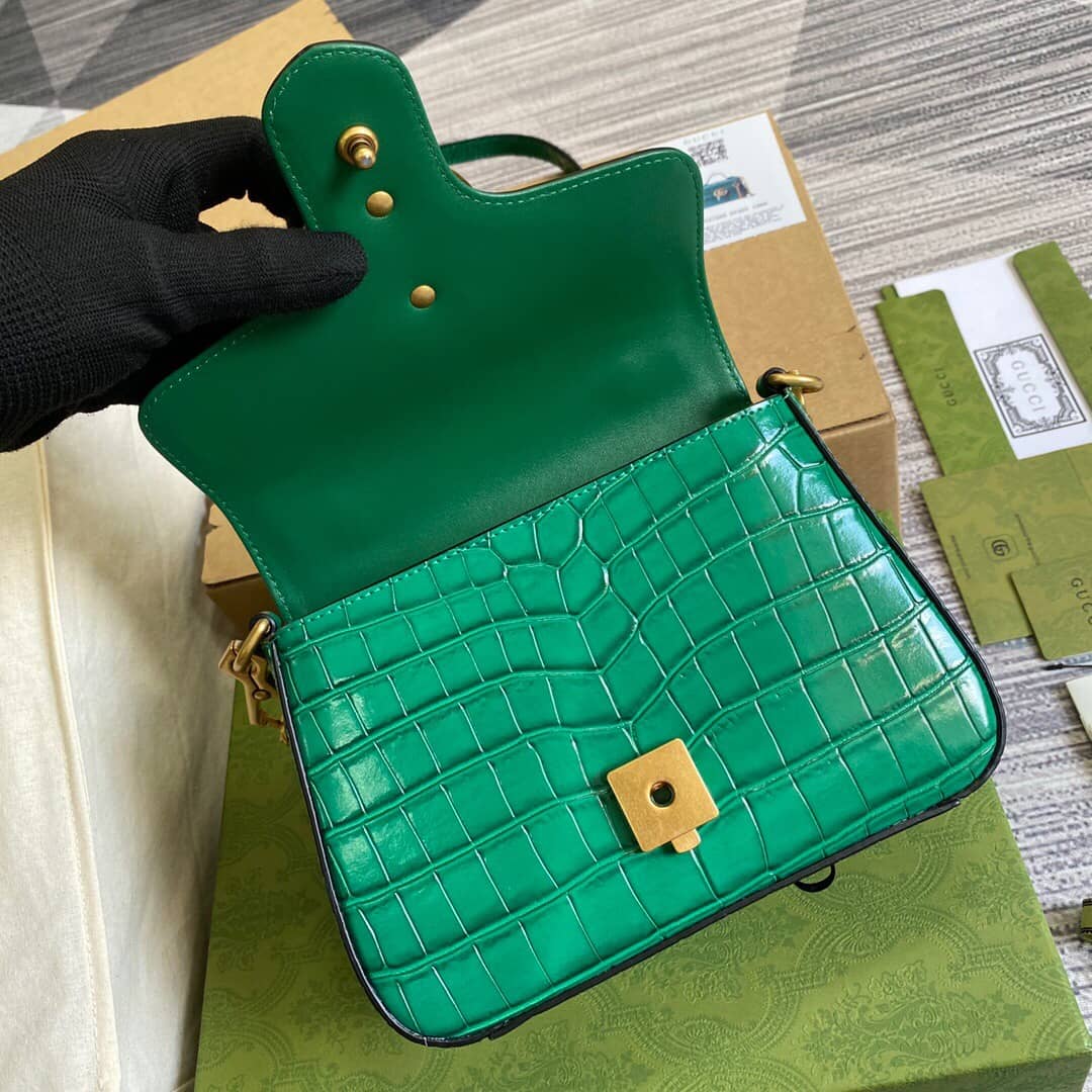 Gvc*1 GG Marmont Mini Leather Top Handle Bag Replica Green 547260