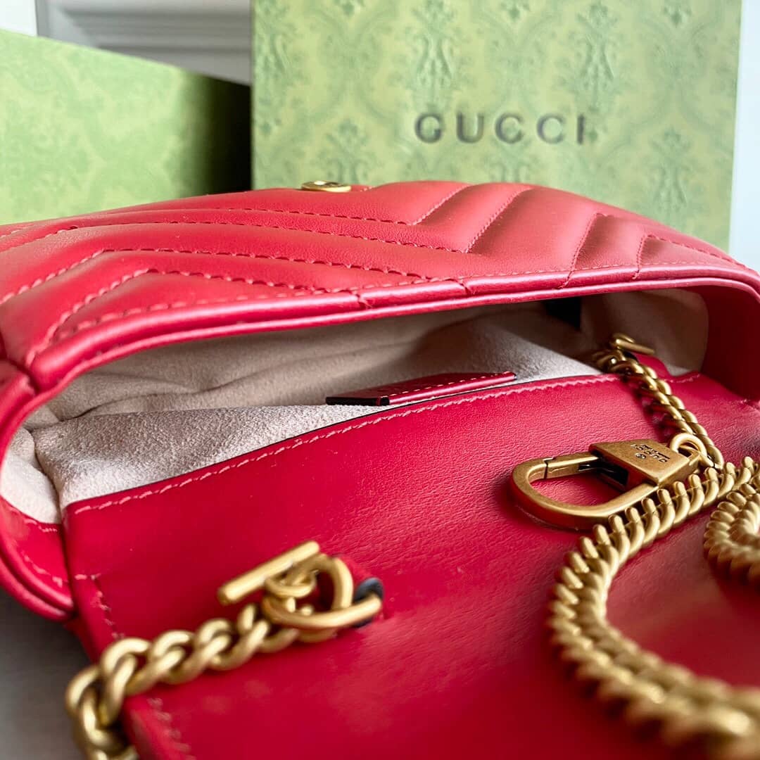 Gvc*1 GG Marmont Matelasse Leather Mini Shoulder Bag Replica Red 476433