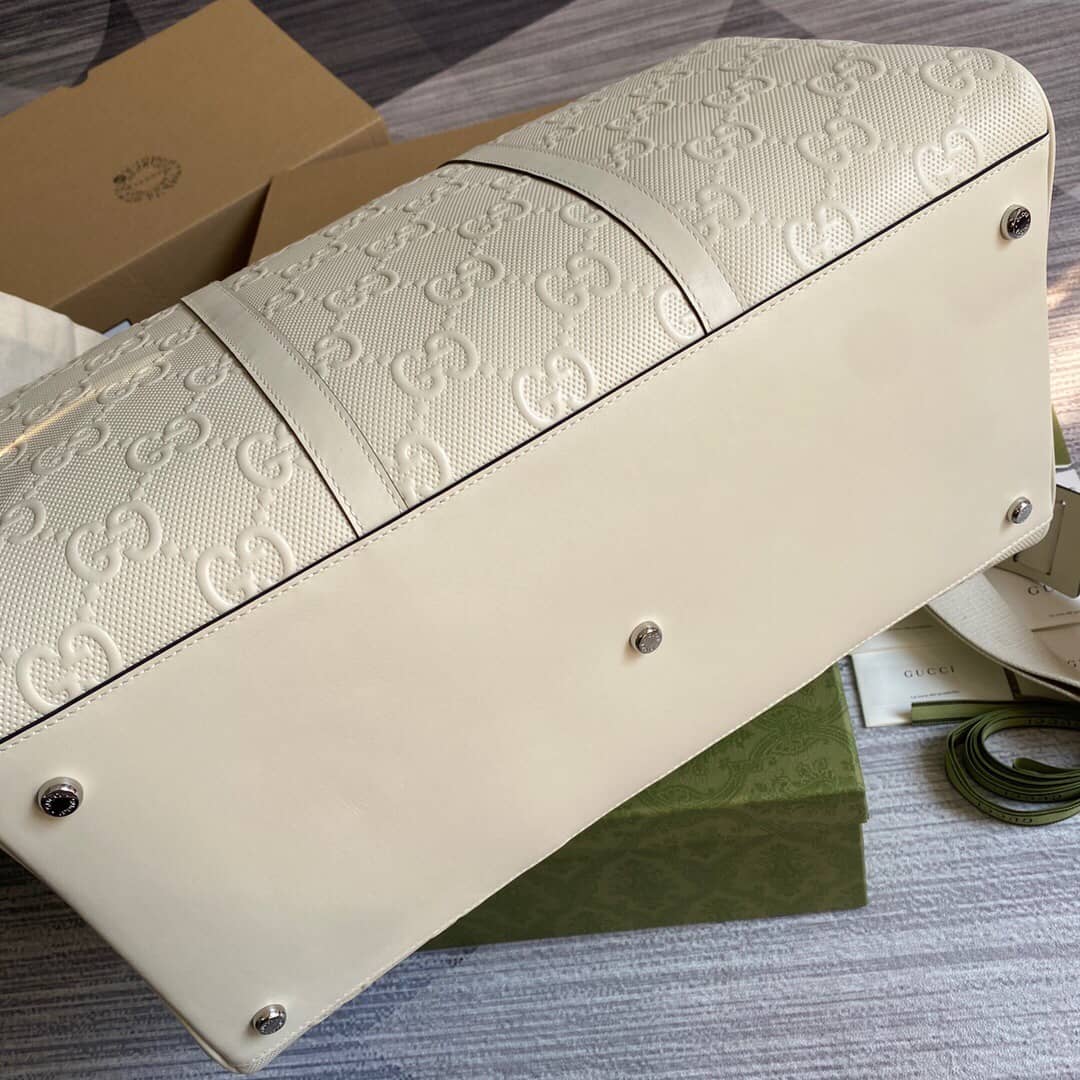 Gvc*1 GG Embossed Perforated Leather Duffle Bag Replica White 625768