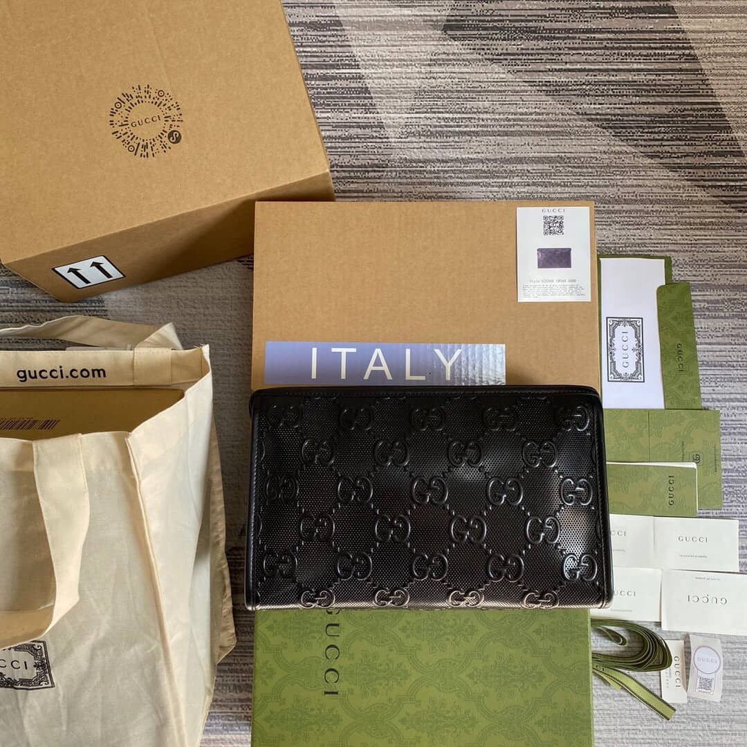 Gvc*1 GG Leather Embossed Cosmetic Case Replica Black 625568