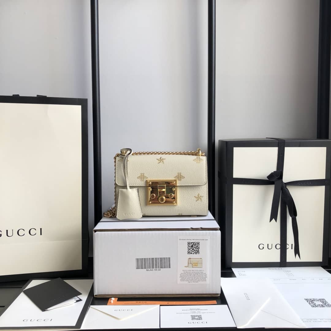 Gvc*1 Padlock Bee Star Small Shoulder Bag Replica White 432182