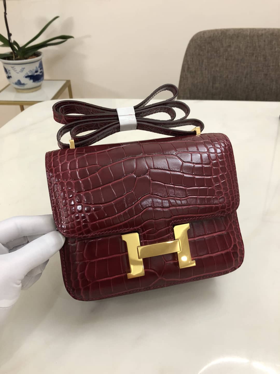 H**me5 Replica Constance 18CM Crocodile Shiny Bag