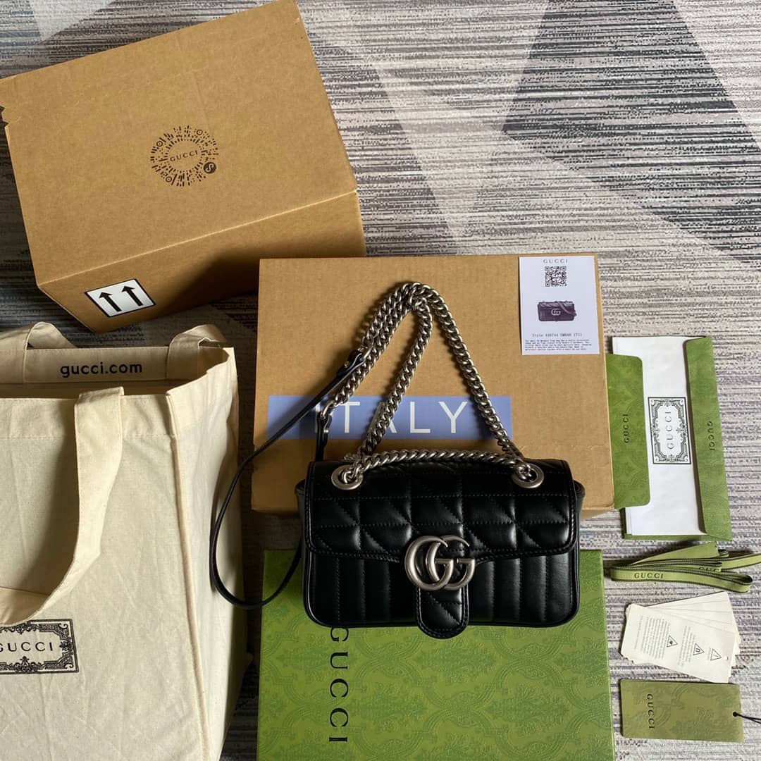 Gvc*1 GG Marmont Mini Matelasse Shoulder Bag Replica Black 446744