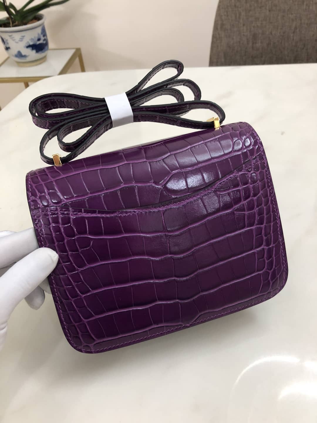H**me5 Replica Constance 18CM Crocodile Shiny Bag