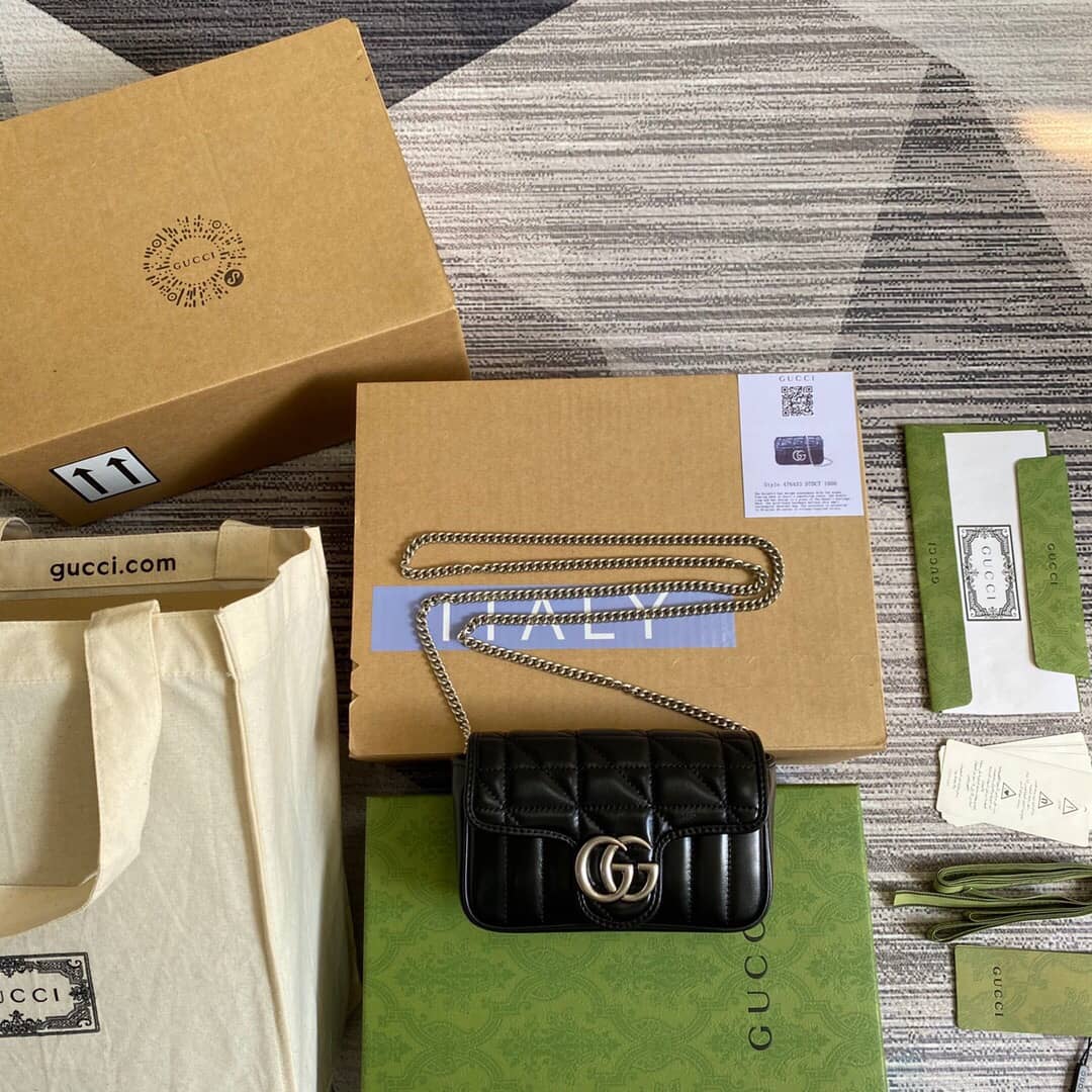 Gvc*1 GG Marmont Matelasse Leather Mini Shoulder Bag Replica Black 476433