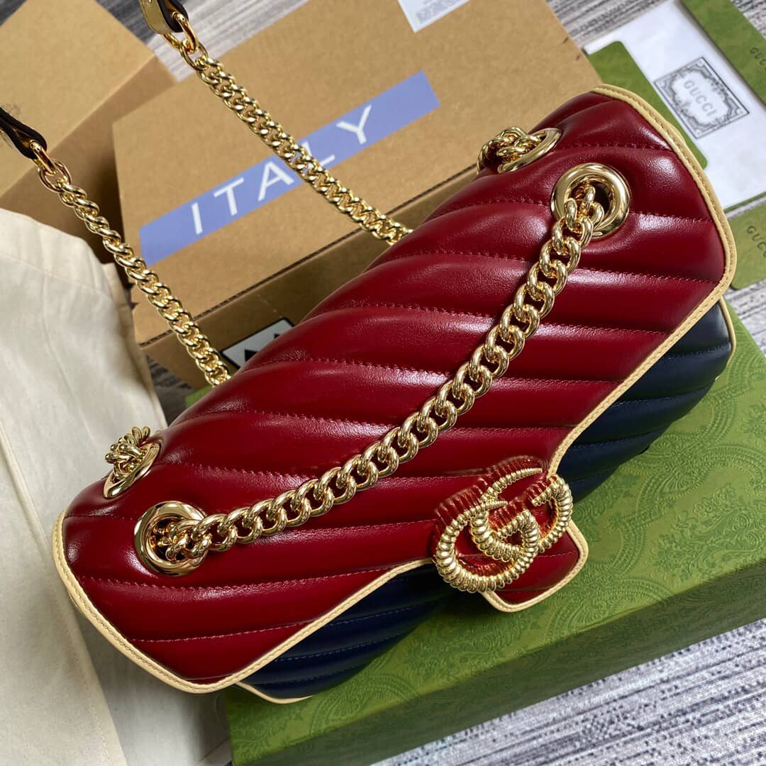 Gvc*1 GG Marmont Matelasse Shoulder Bag Replica Red Blue 443497