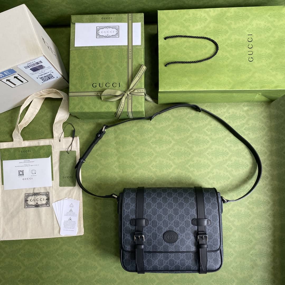 Gvc*1 Mens GG Svp*me Canvas Messenger Bag Black Replica 658542