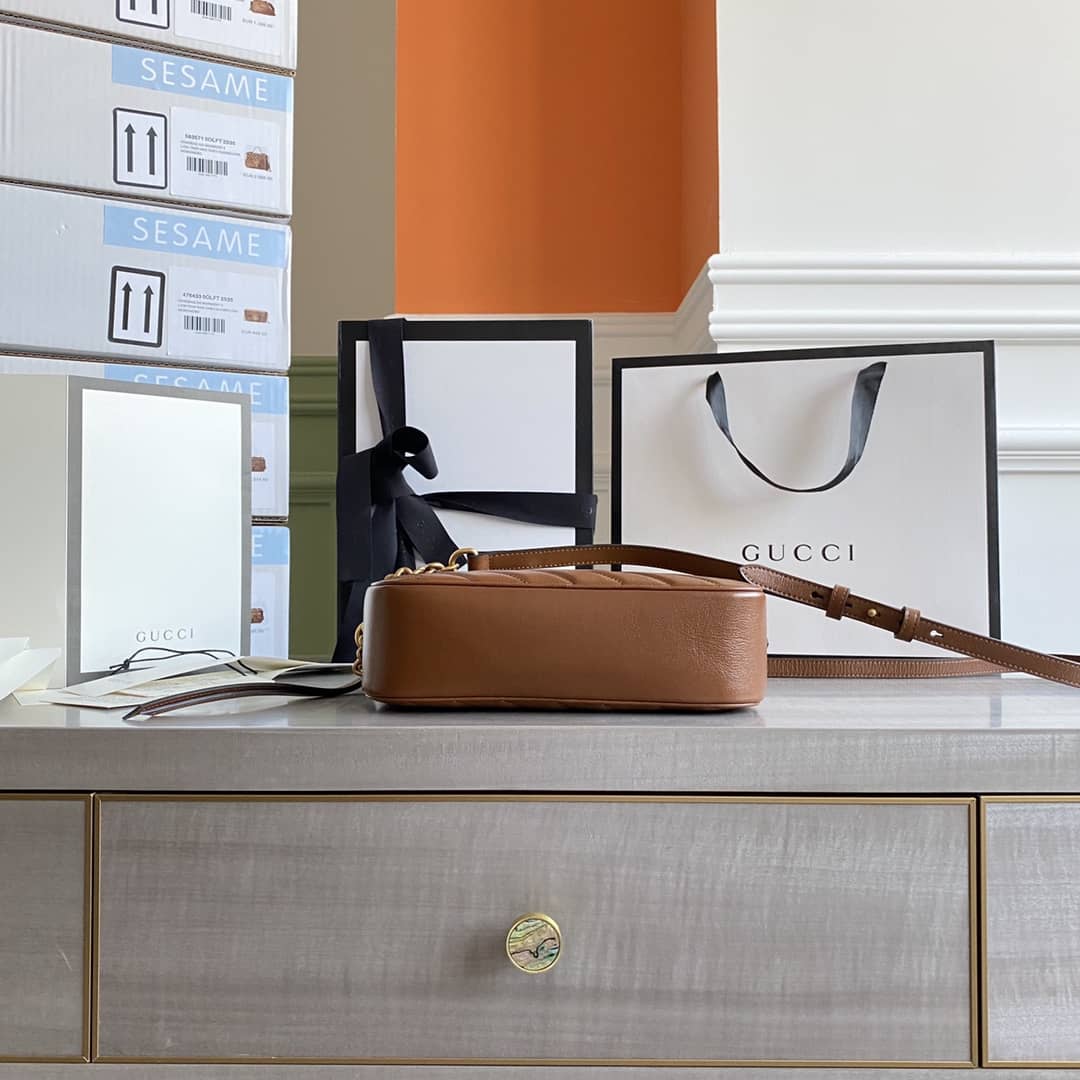 Gvc*1 GG Marmont Small Shoulder Handbag Camera Bag Replica Brown 447632