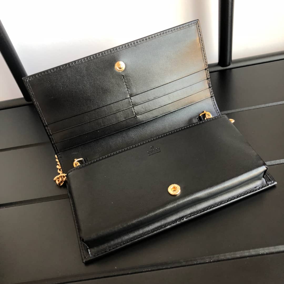 Gvc*1 GG Svp*me Horsebit 1955 Chain Wallet Replica Black 621892