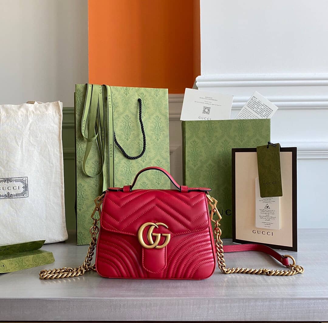 Gvc*1 GG Marmont Mini Leather Top Handle Bag Replica Red 547260