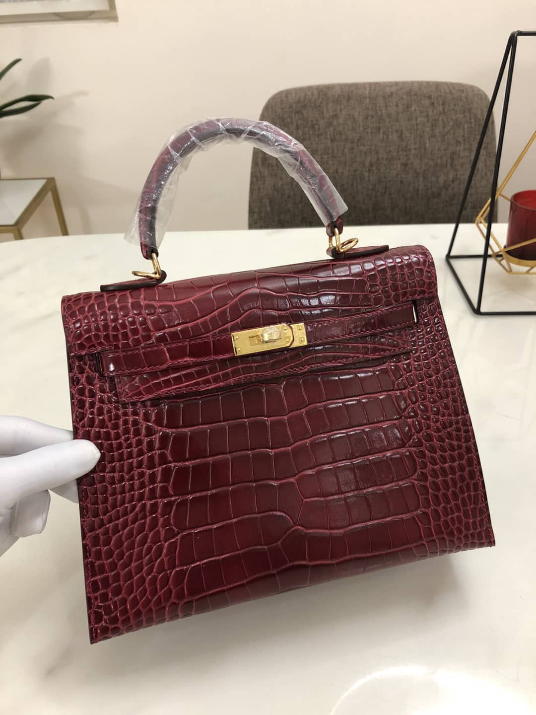 H**me5 Kelly Dupe 25CM Crocodile Shiny Replica Bag