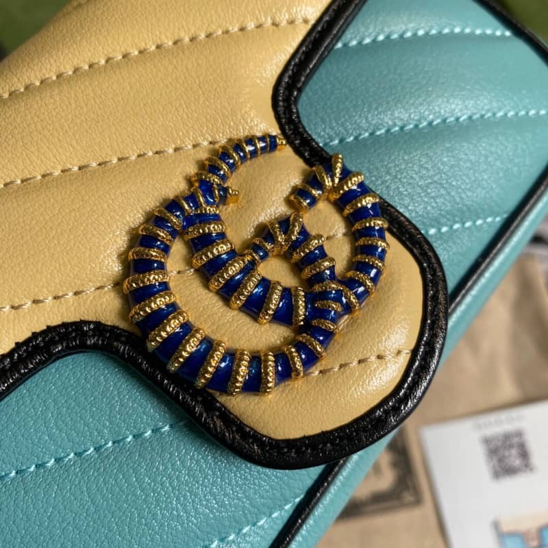 Gvc*1 GG Marmont Mini Matelasse Leather Shoulder Bag Replica Yellow Blue 574969