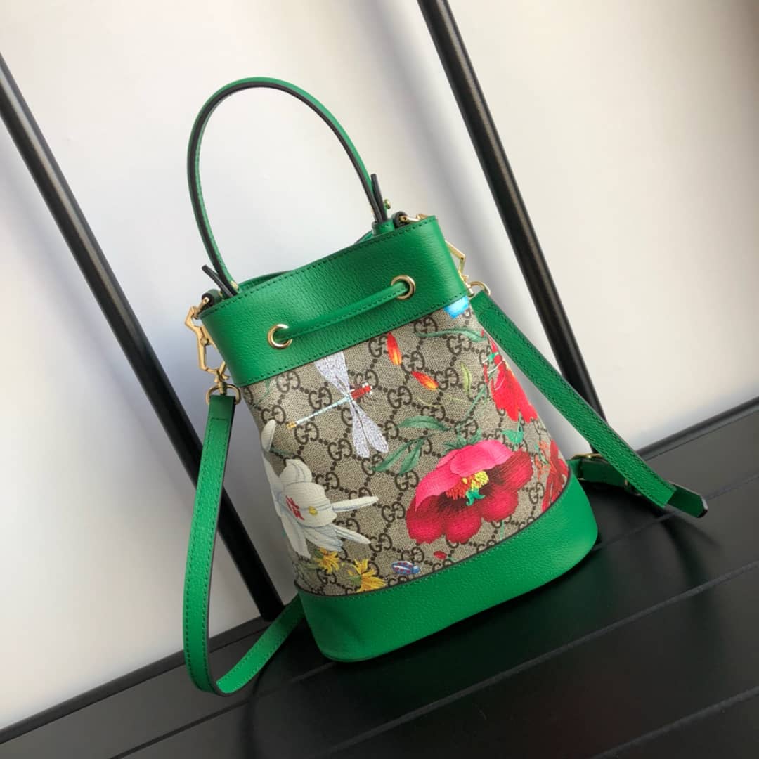 Gvc*1 Ophidia GG Flora Pattern Small Bucket Bag Replica Green 550621
