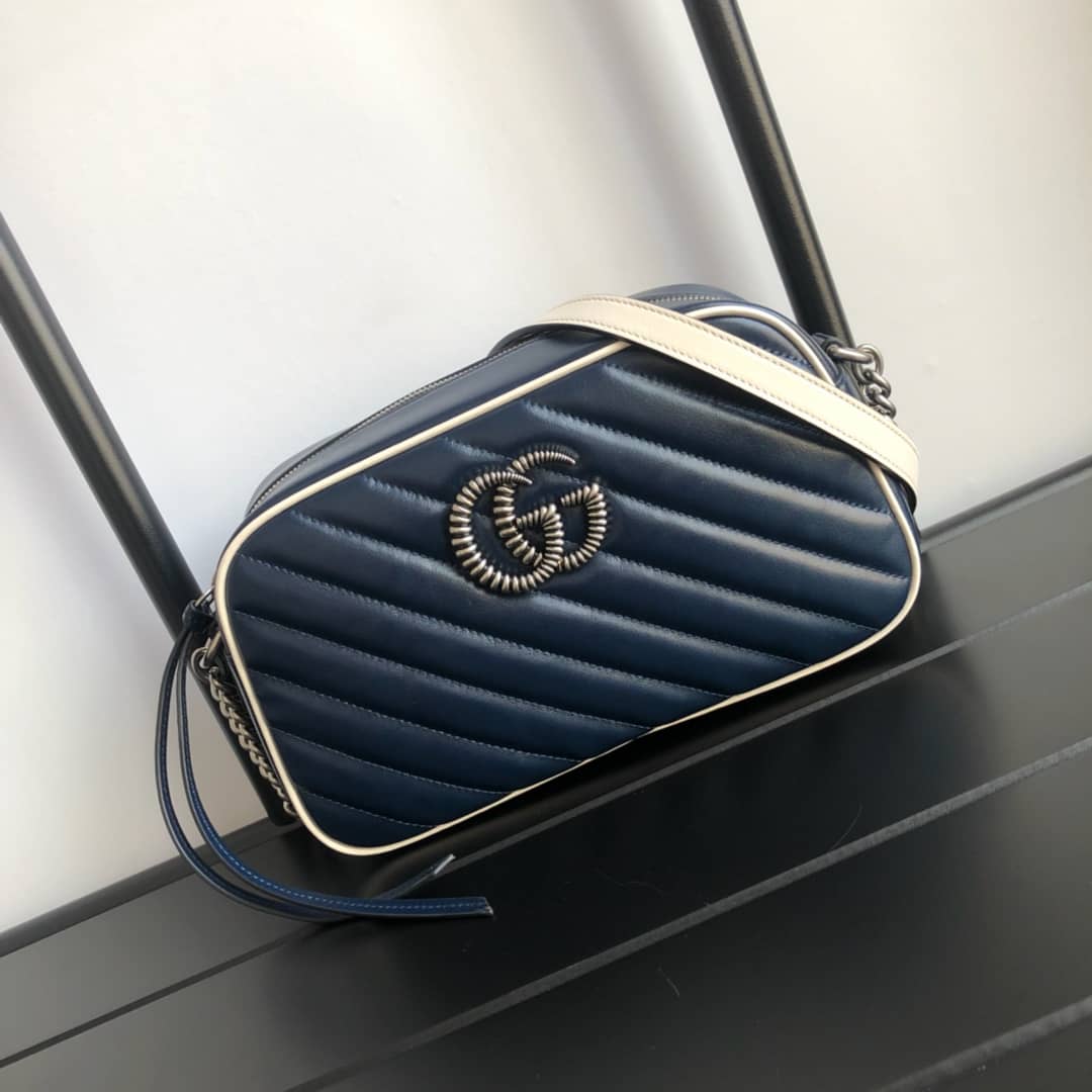 Gvc*1 GG Marmont Small Shoulder Handbag Camera Bag Replica Blue 447632