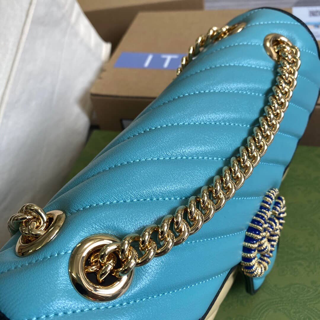 Gvc*1 GG Marmont Matelasse Shoulder Bag Replica Blue Yellow 443497