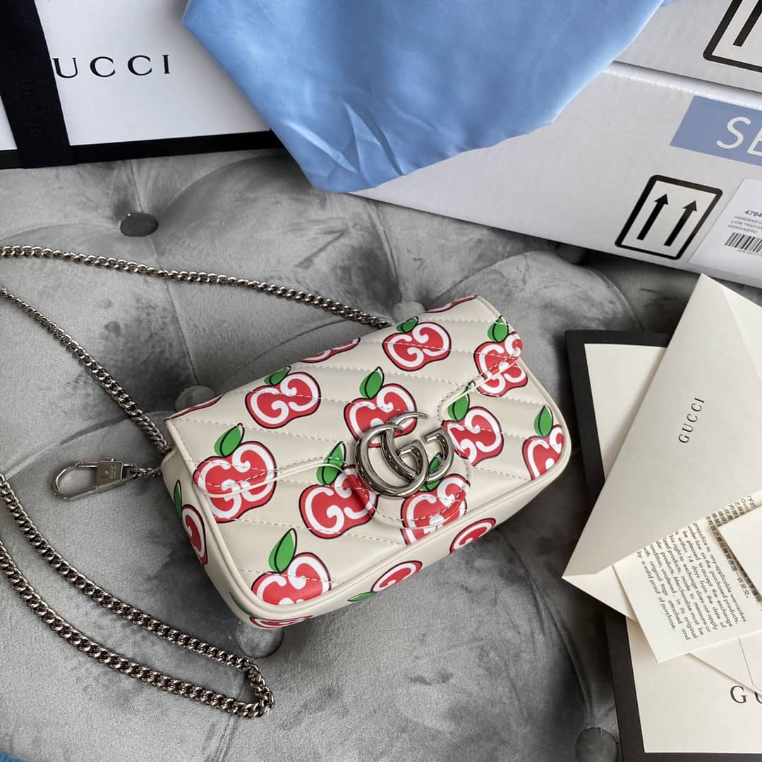 Gvc*1 GG Marmont Matelasse Leather Mini Shoulder Bag Replica White Red 476433