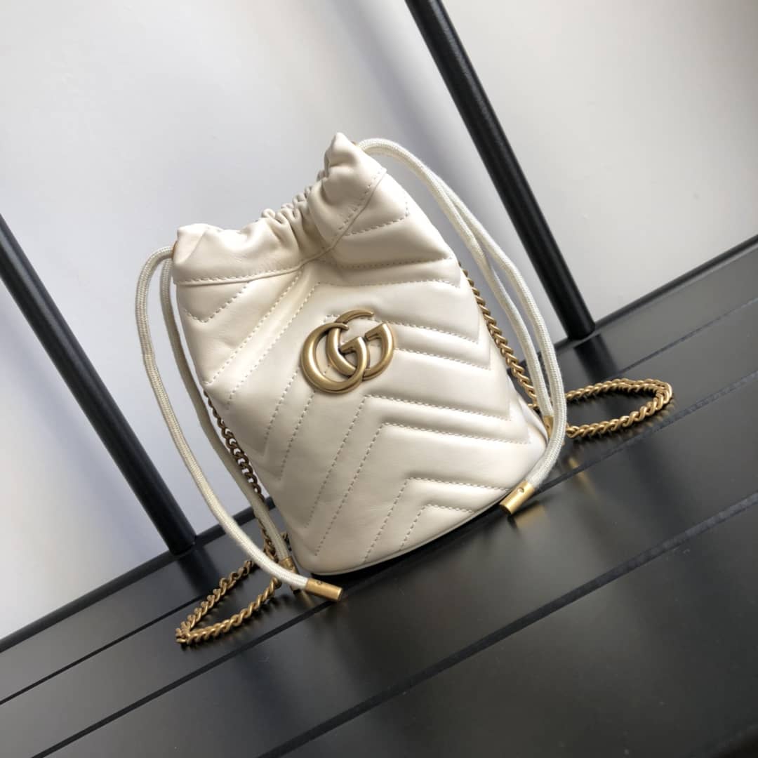 Gvc*1 GG Marmont Mini Bucket Crossbody Bag Replica White 575163