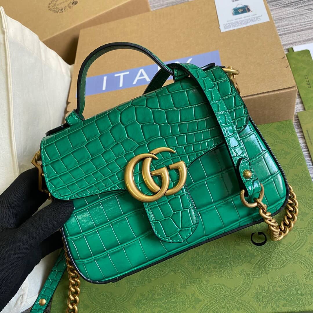 Gvc*1 GG Marmont Mini Leather Top Handle Bag Replica Green 547260