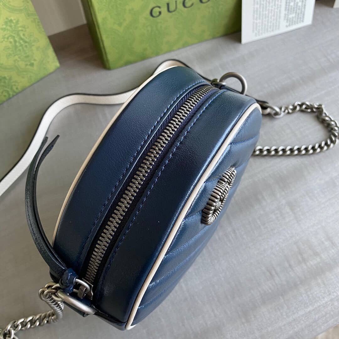 Gvc*1 GG Marmont Round Mini Shoulder Bag Replica Blue 550154