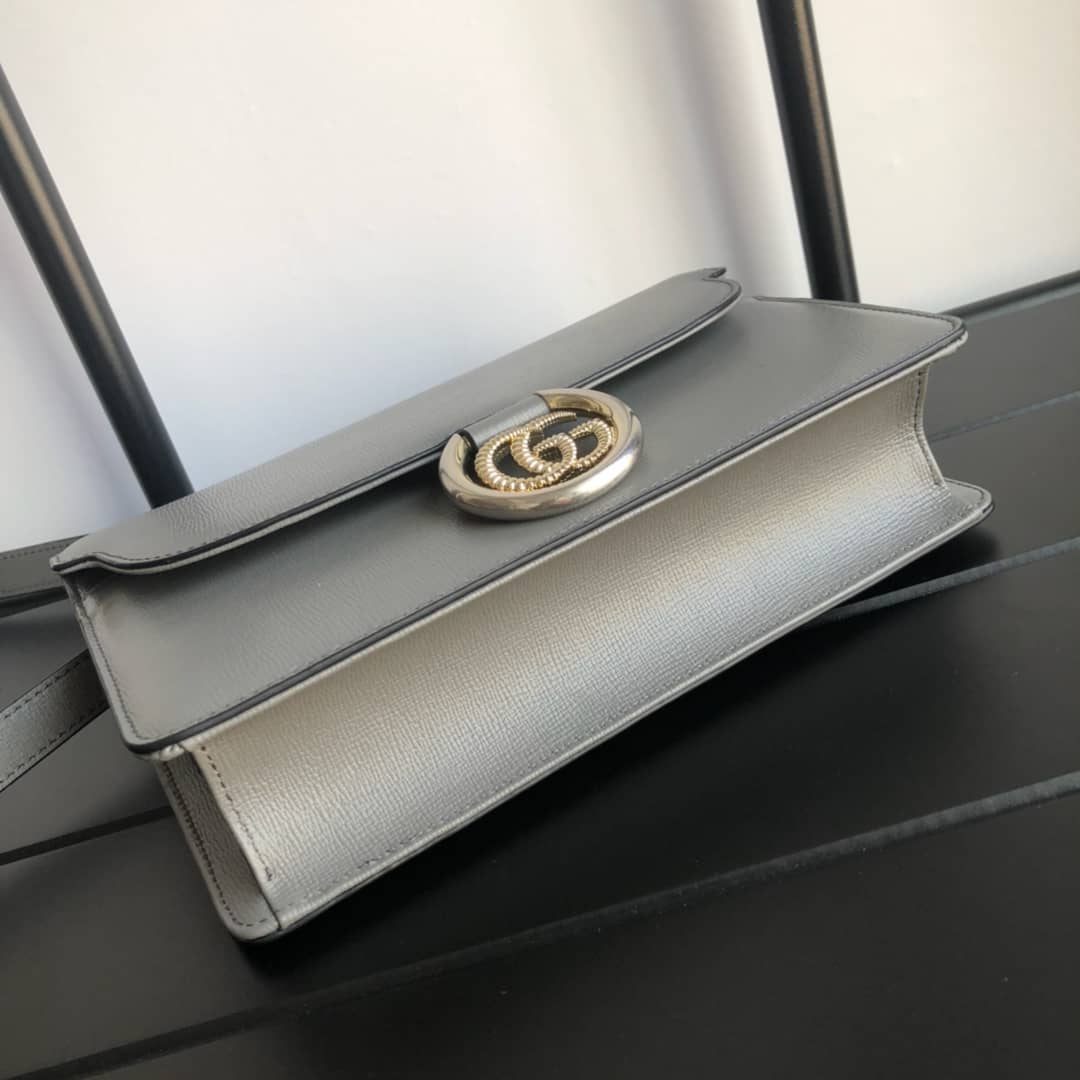 Gvc*1 GG Ring Torchon Leather Shoulder Bag Replica Gray 589474