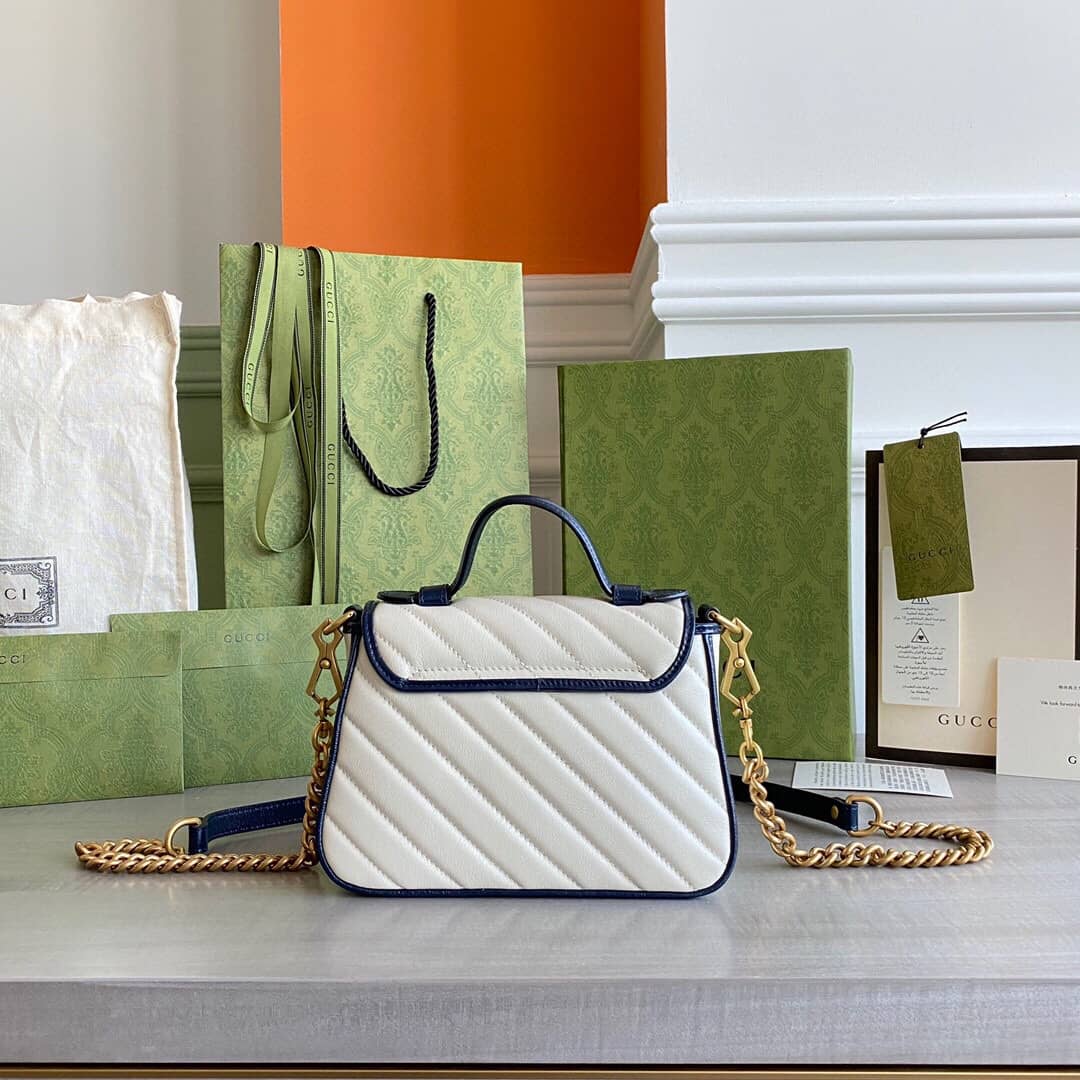 Gvc*1 GG Marmont Mini Top Handle Bag Replica White Blue 583571