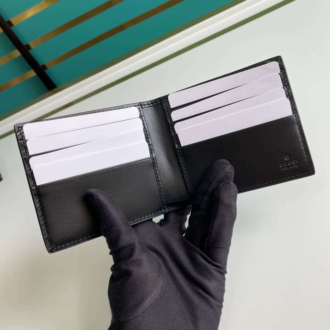 Gvc*1 Mens Signature Leather Bi-fold Wallet Black Replica 365466