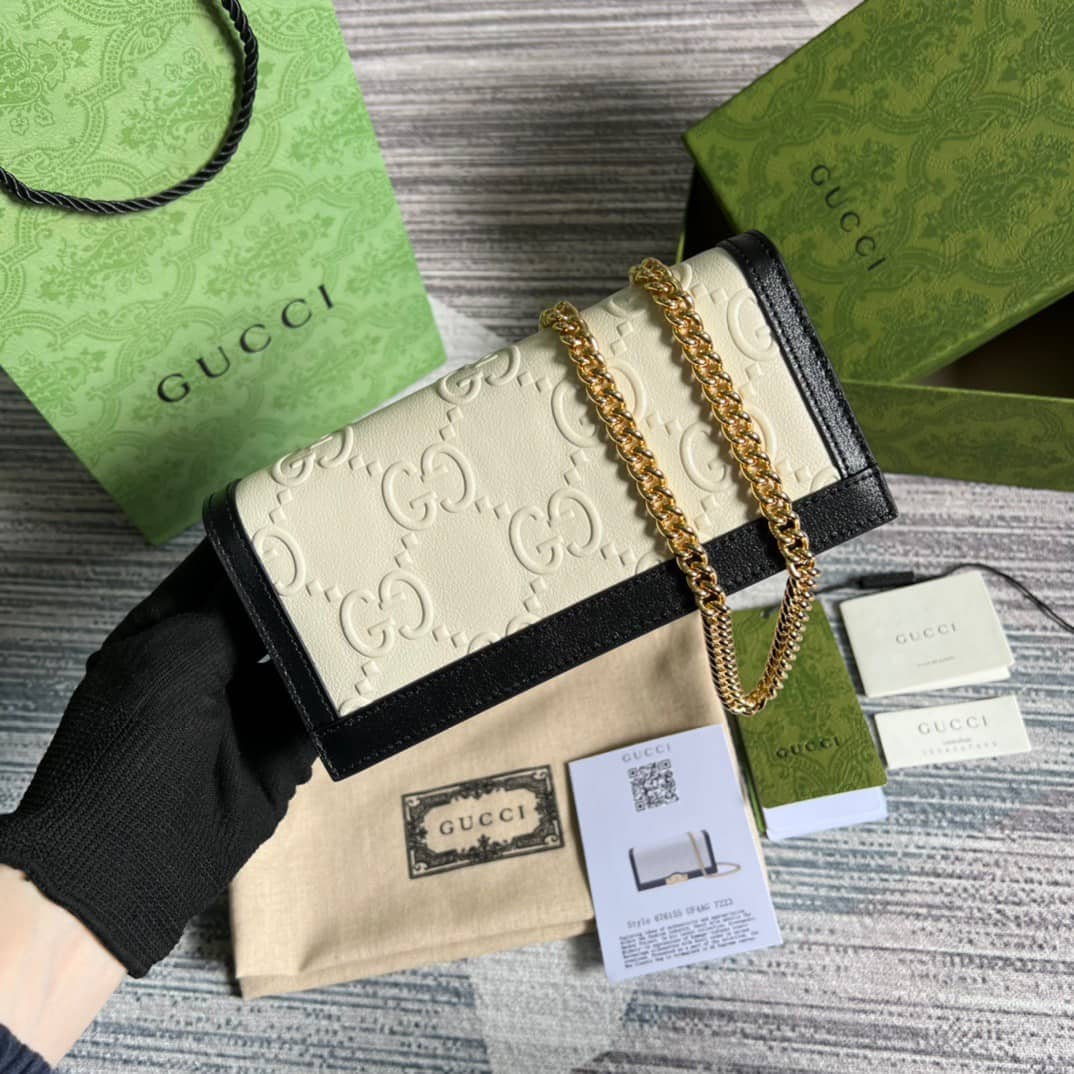 Gvc*1 GG Wallet With Chain Black White 676155 Replica