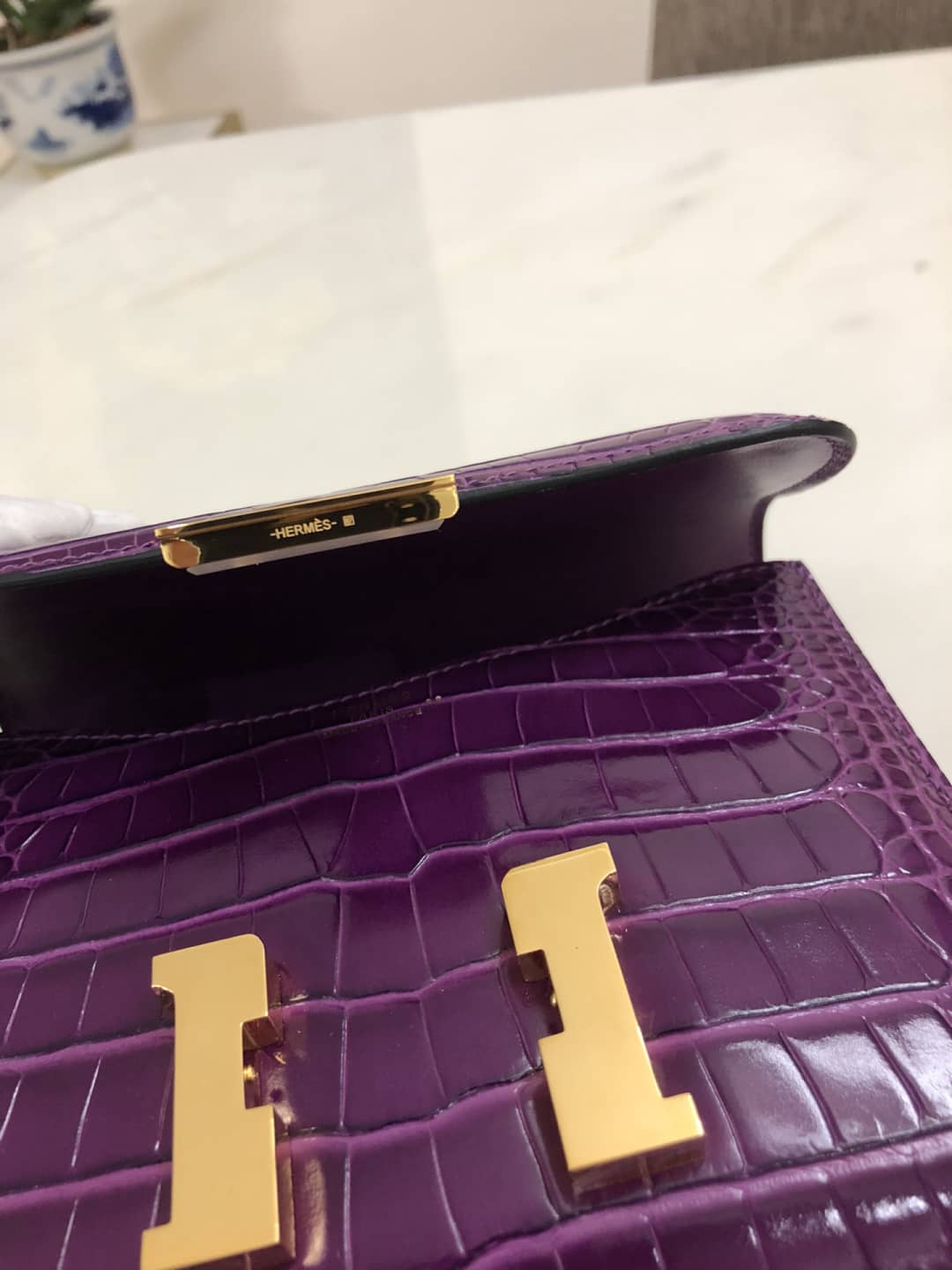 H**me5 Replica Constance 18CM Crocodile Shiny Bag