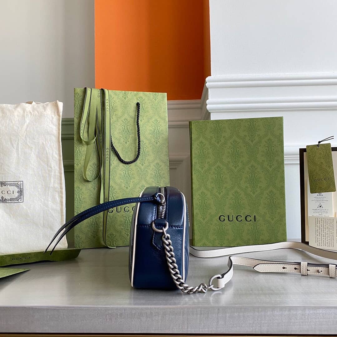 Gvc*1 GG Marmont Small Shoulder Handbag Camera Bag Replica Blue 447632