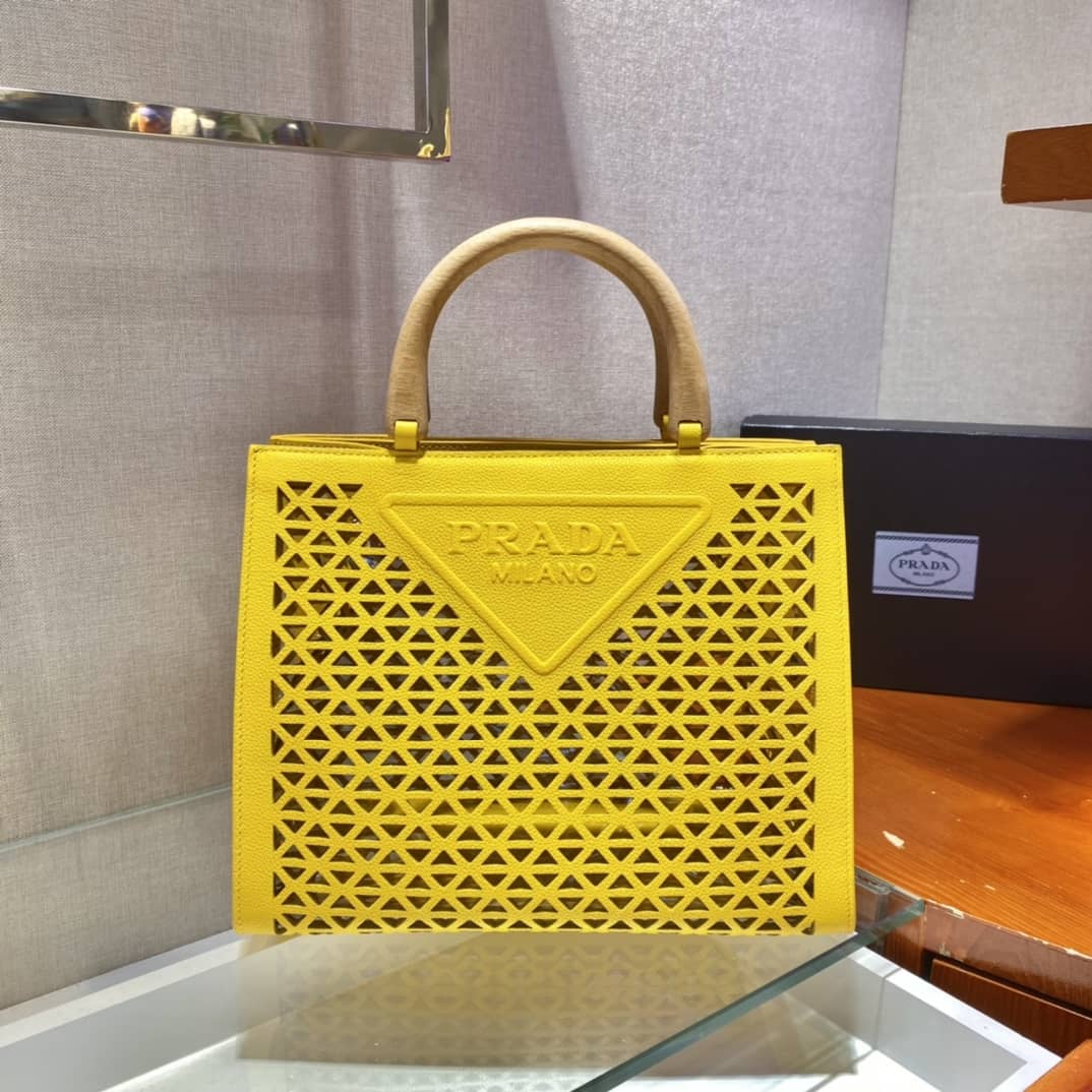 Pra*a Hollow Out Cowhide Leather Beech Tote