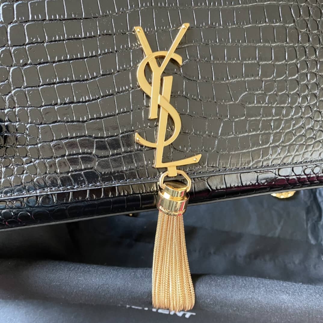 Y51 Monogram Kate Tassel Embossed Crocodile Shiny Leather Cohotbag