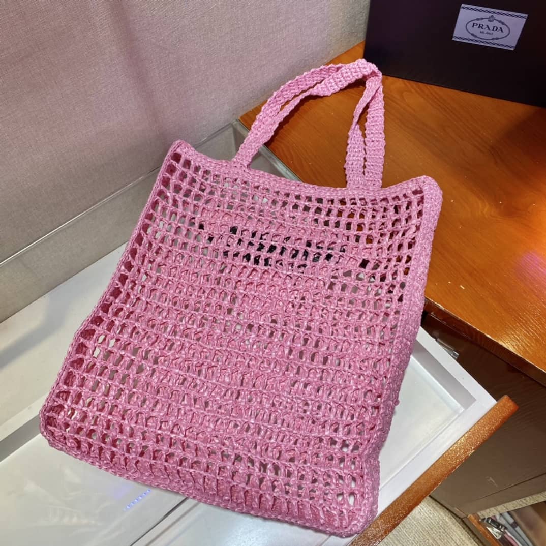 Pra*a Raffia Leather Replica Tote