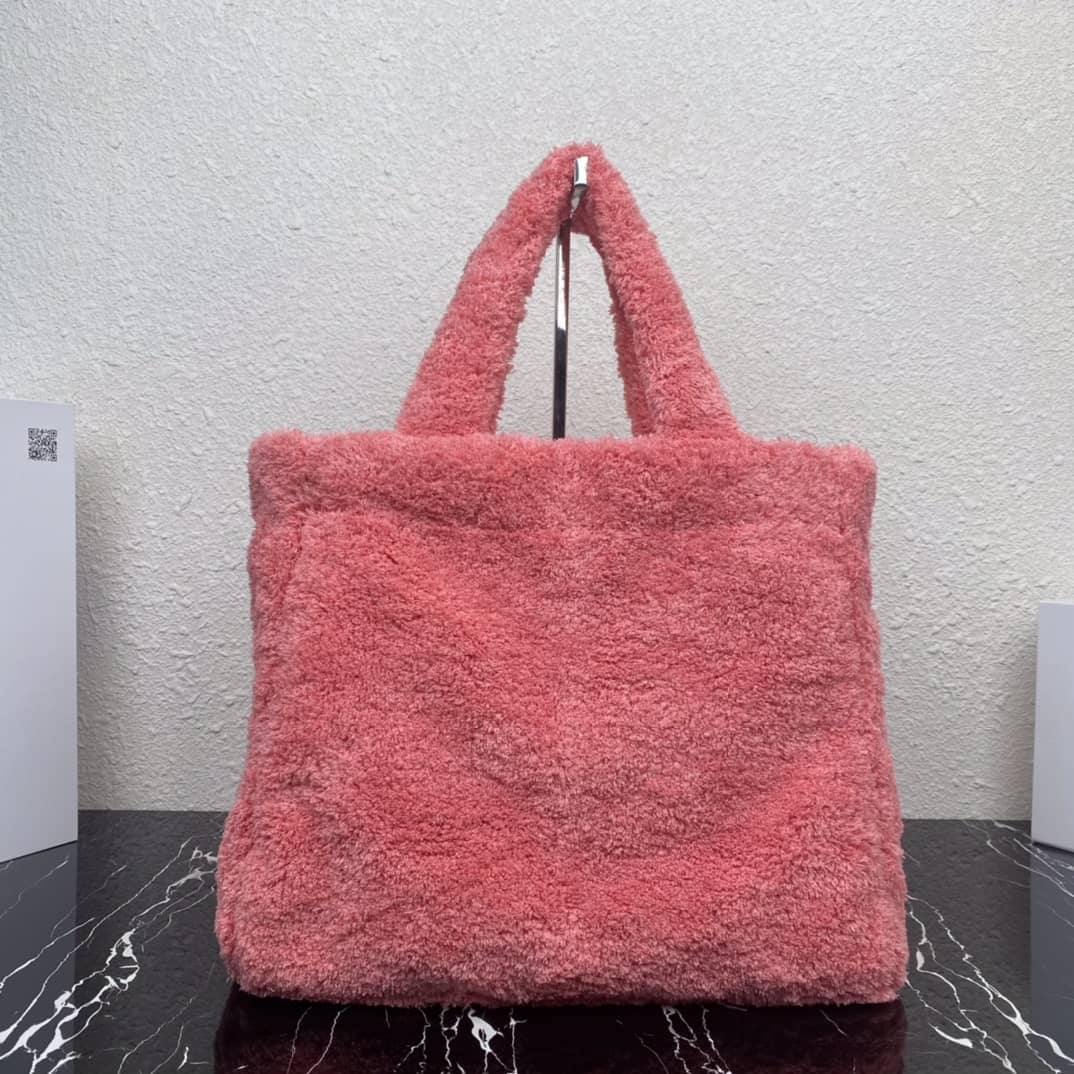 Pra*a Raffia Tote Dupe Shearling Tote Shoulder Bag