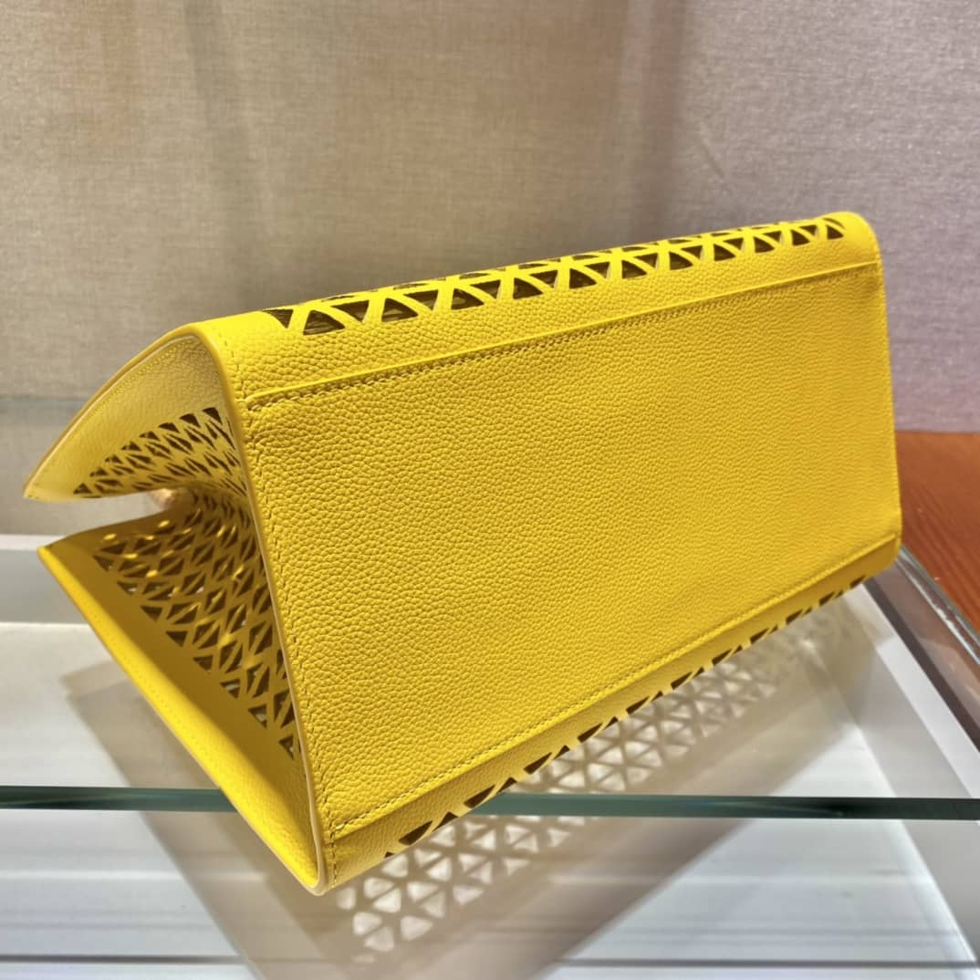 Pra*a Hollow Out Cowhide Leather Beech Tote