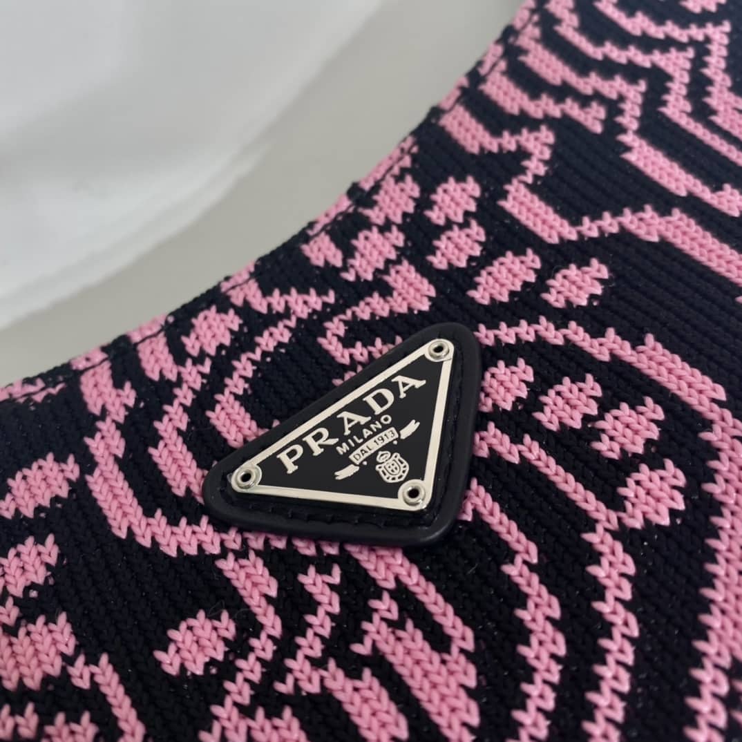 Pra*a Cleo Bag Dupe Jacquard Knit And Leather Replica Bag