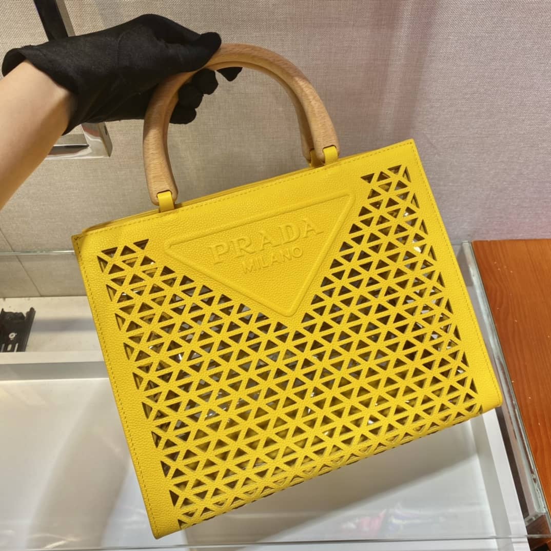 Pra*a Hollow Out Cowhide Leather Beech Tote