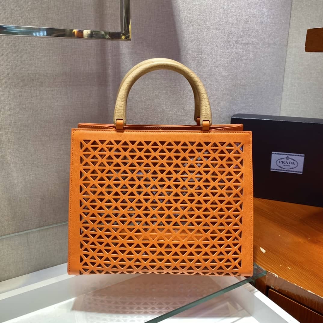 Pra*a Hollow Out Cowhide Leather Beech Tote