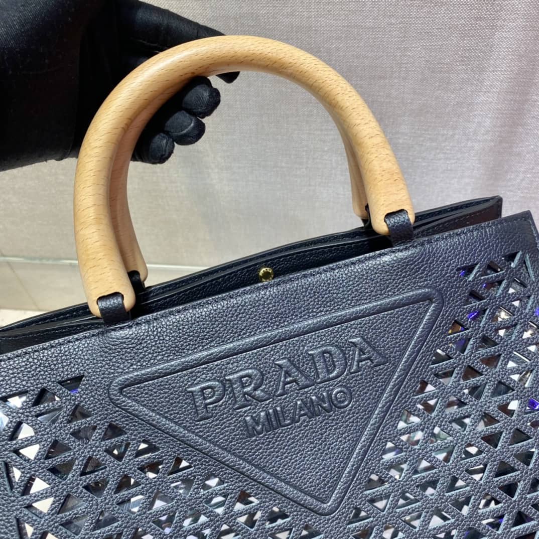 Pra*a Hollow Out Cowhide Leather Beech Tote