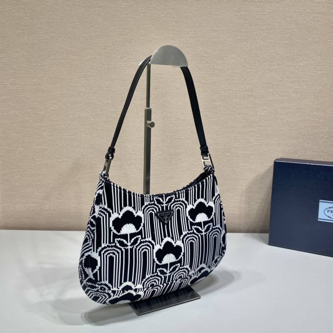 Pra*a Cleo Bag Dupe Jacquard Knit And Leather Replica Bag