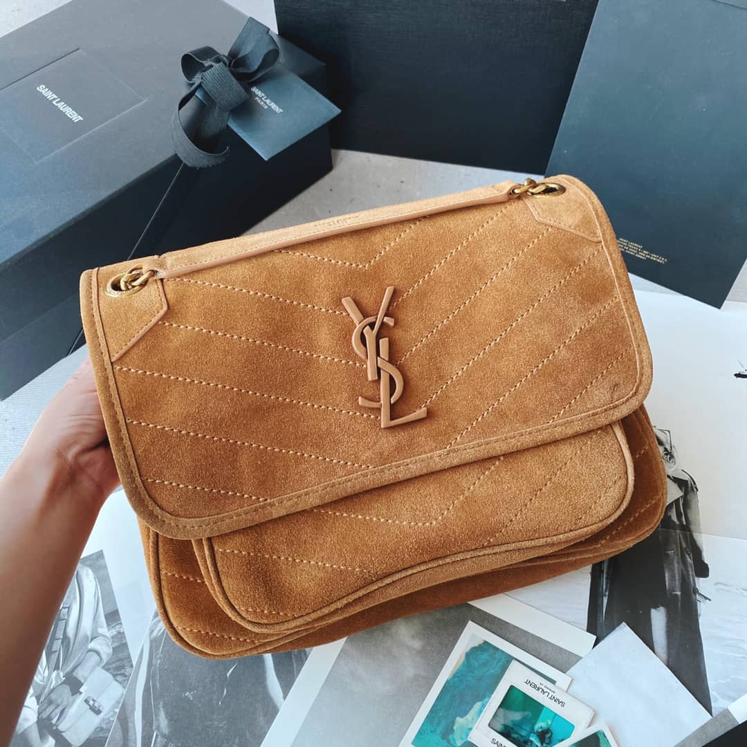 Y51 Dupes Bags Niki Medium In Suede Leather Caramel Bag