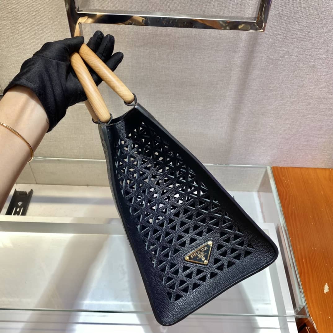 Pra*a Hollow Out Cowhide Leather Beech Tote