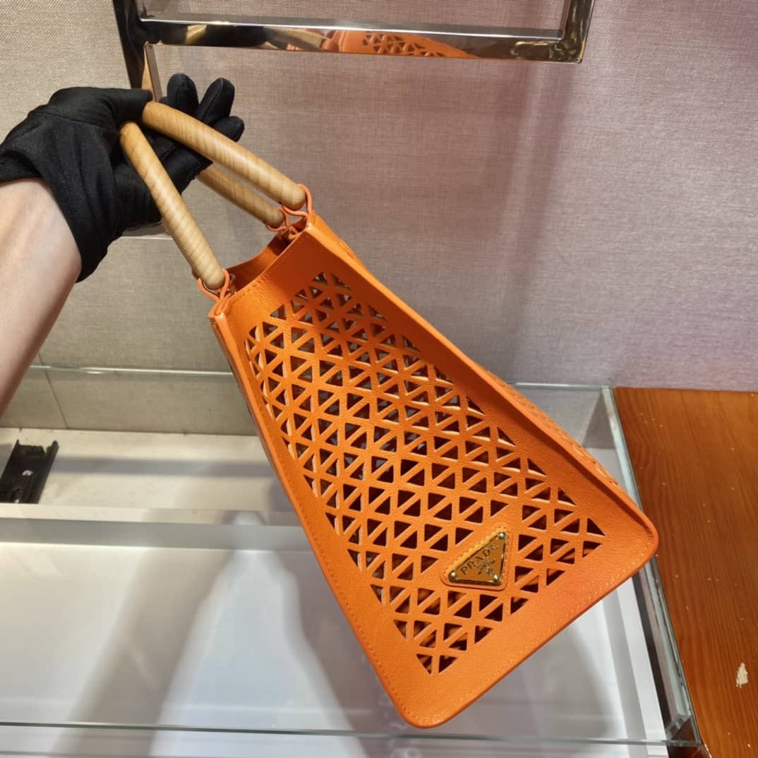 Pra*a Hollow Out Cowhide Leather Beech Tote