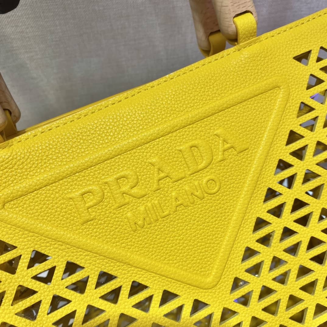 Pra*a Hollow Out Cowhide Leather Beech Tote